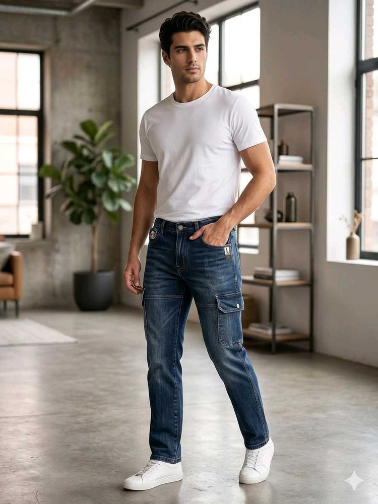 Men's Stylish Blue Cargo Jeans