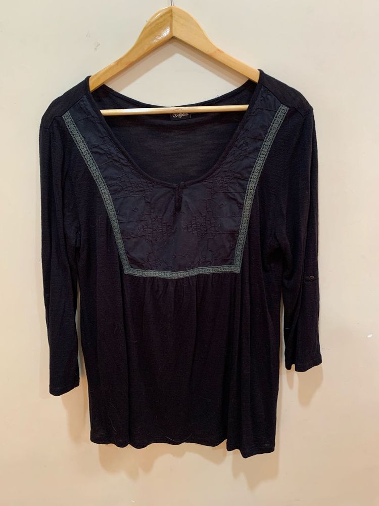 Black Embroidered Tunic Top