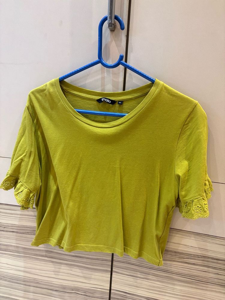 ✨ Zudio Lime Green Lace-Sleeve Top | Size XL ✨