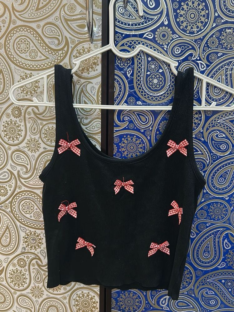 Black Tank Top with Red Bows