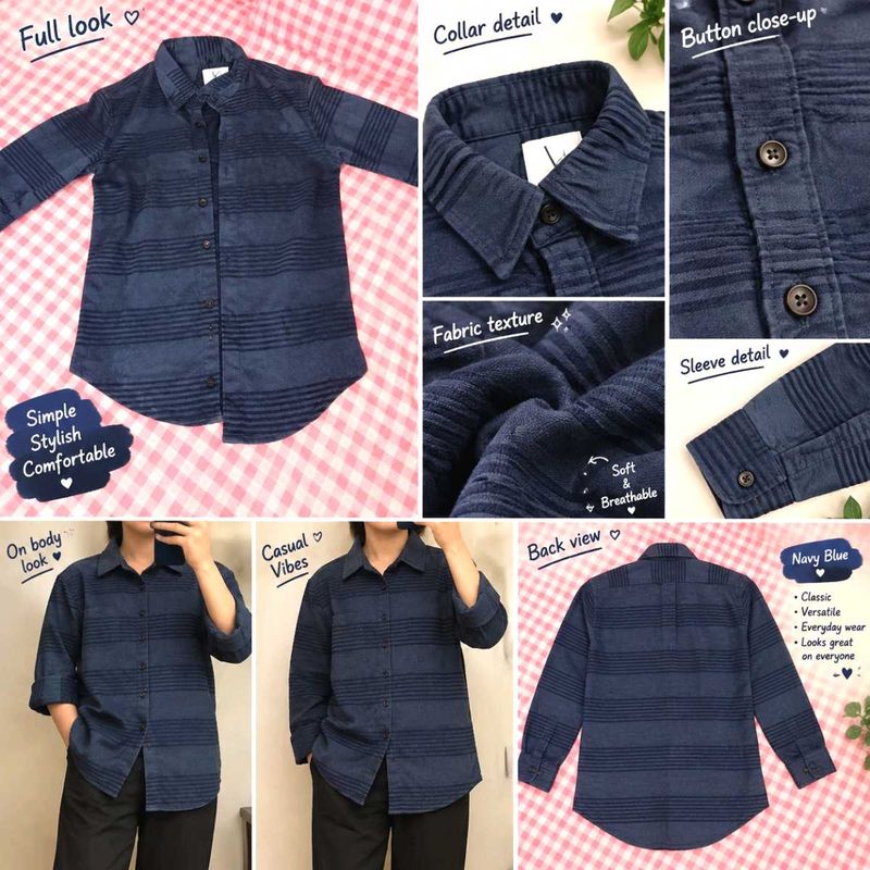 Navy Blue Striped Button-Up Shirt