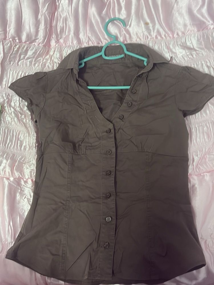 Chic Brown Button-Up Shirt