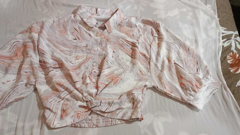 Stylish Marble Print Twisted Crop Top