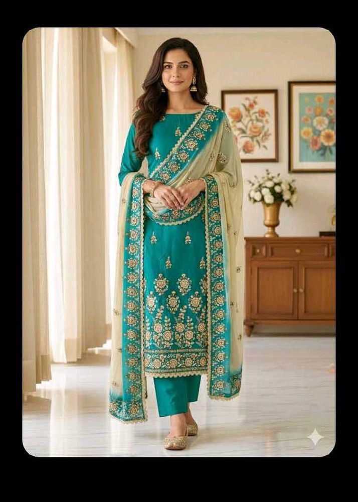 Embroidered unstitched dress material