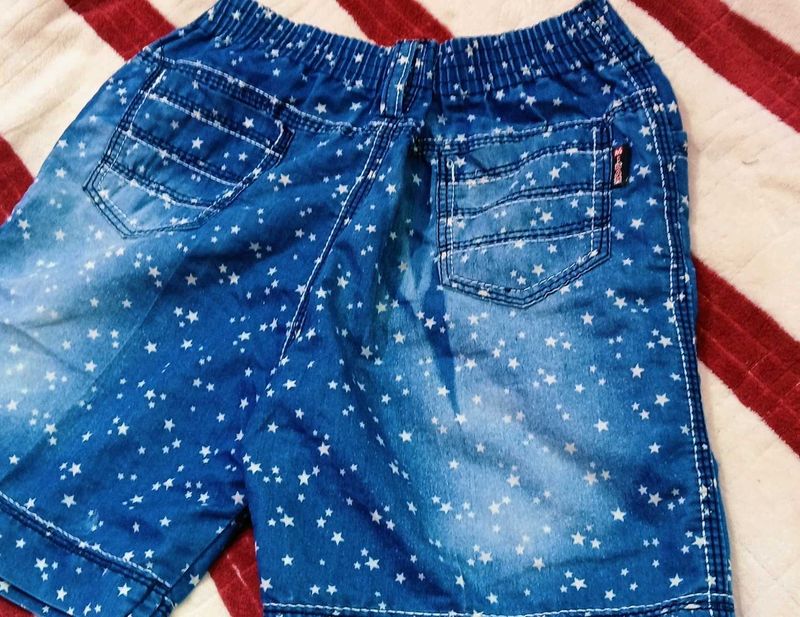 Star Print Denim Shorts