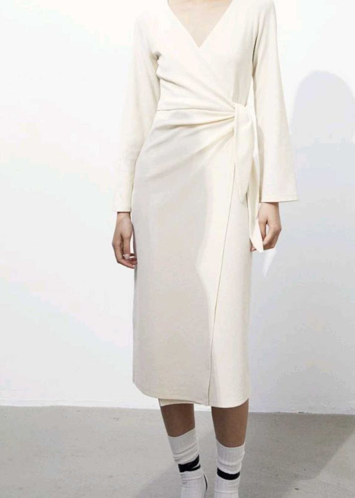 H&amp;M luxe Elegant Cream Wrap Dress