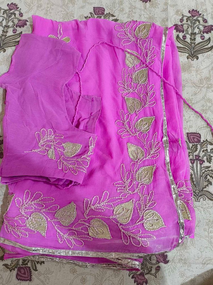 Pink Embroidered Saree