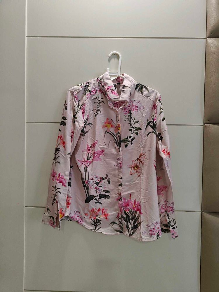 beautiful pink printed shirt in soft silk fabric