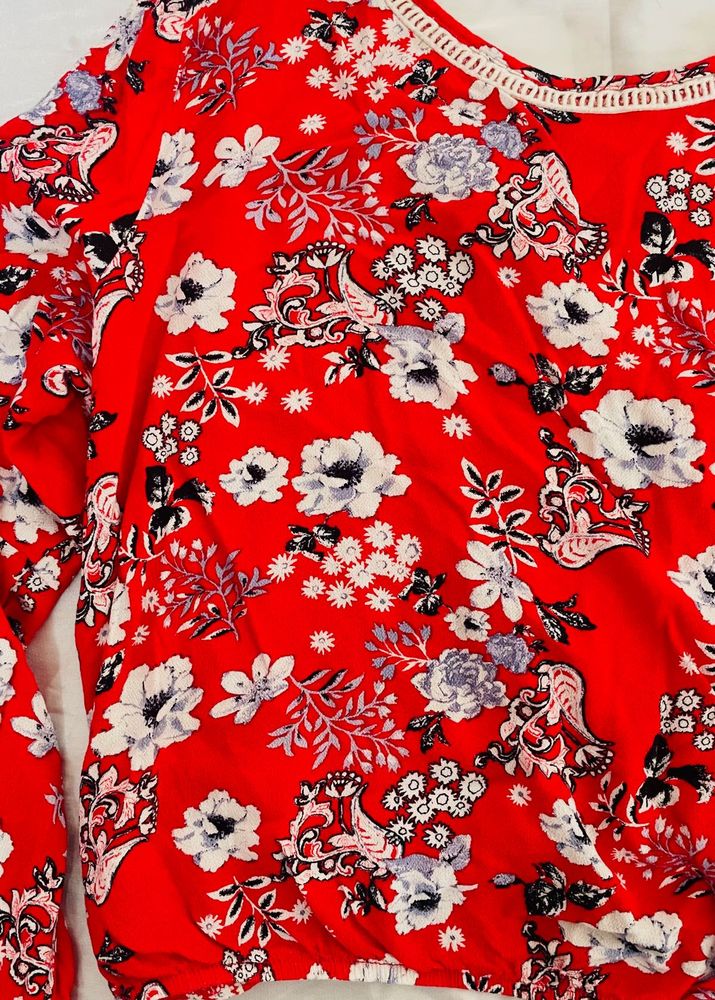 Red Floral Print Blouse