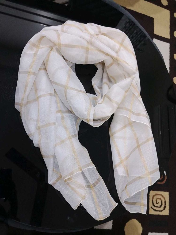 Elegant White &amp; Gold Plaid dupatta