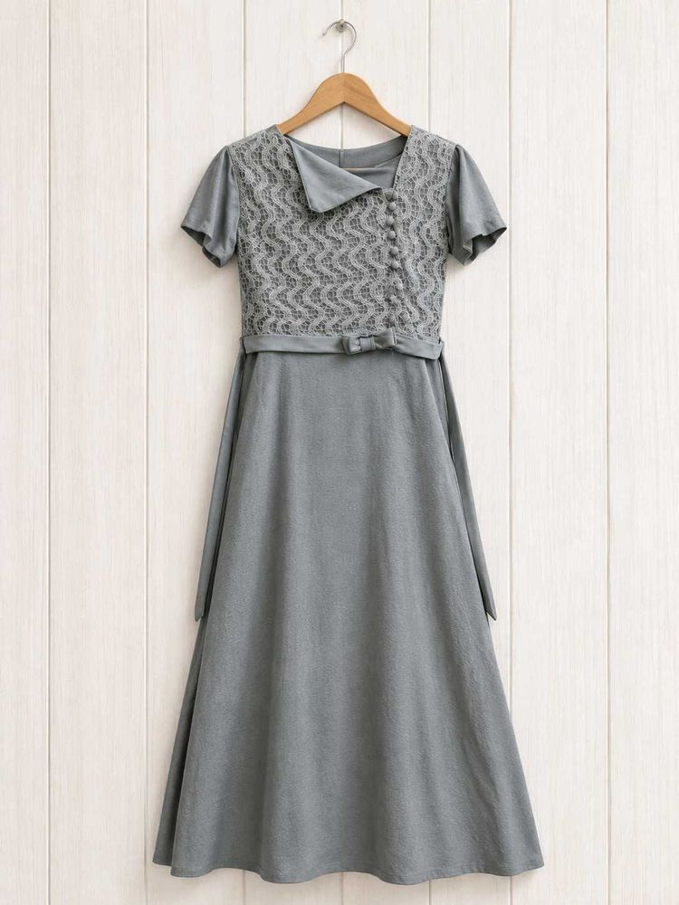 Elegant Grey Lace Overlay Dress