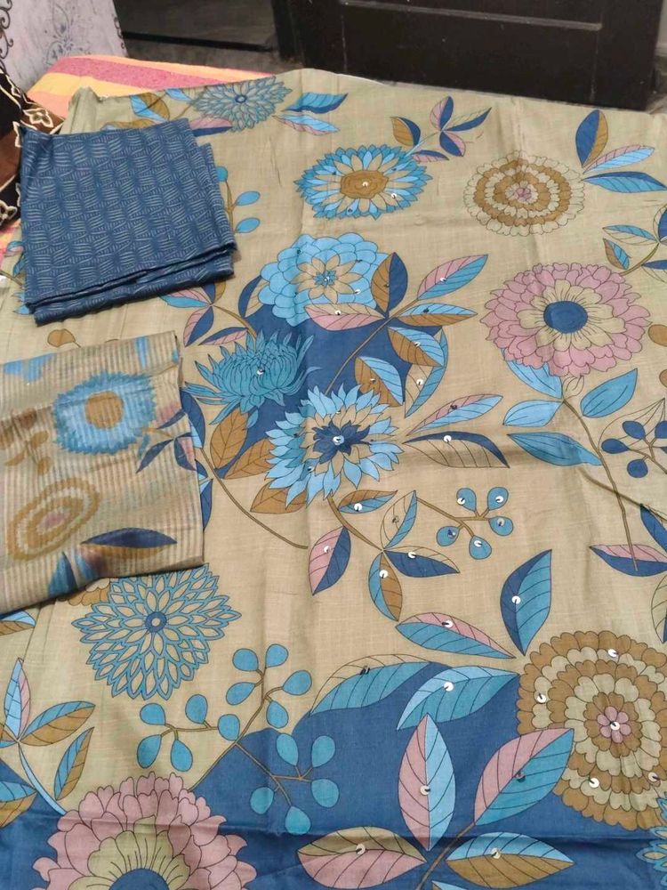 Floral Print teal blue pure jaam cotton suit
