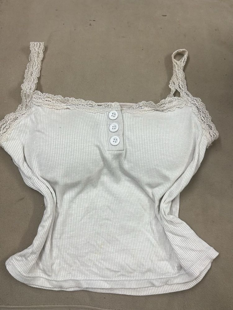 White Lace Trim Cami Top