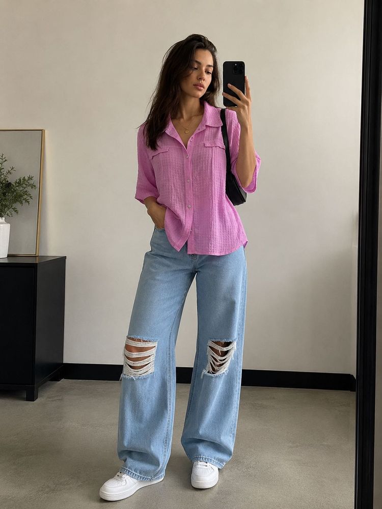 Pink Button-Up Collared Shirt