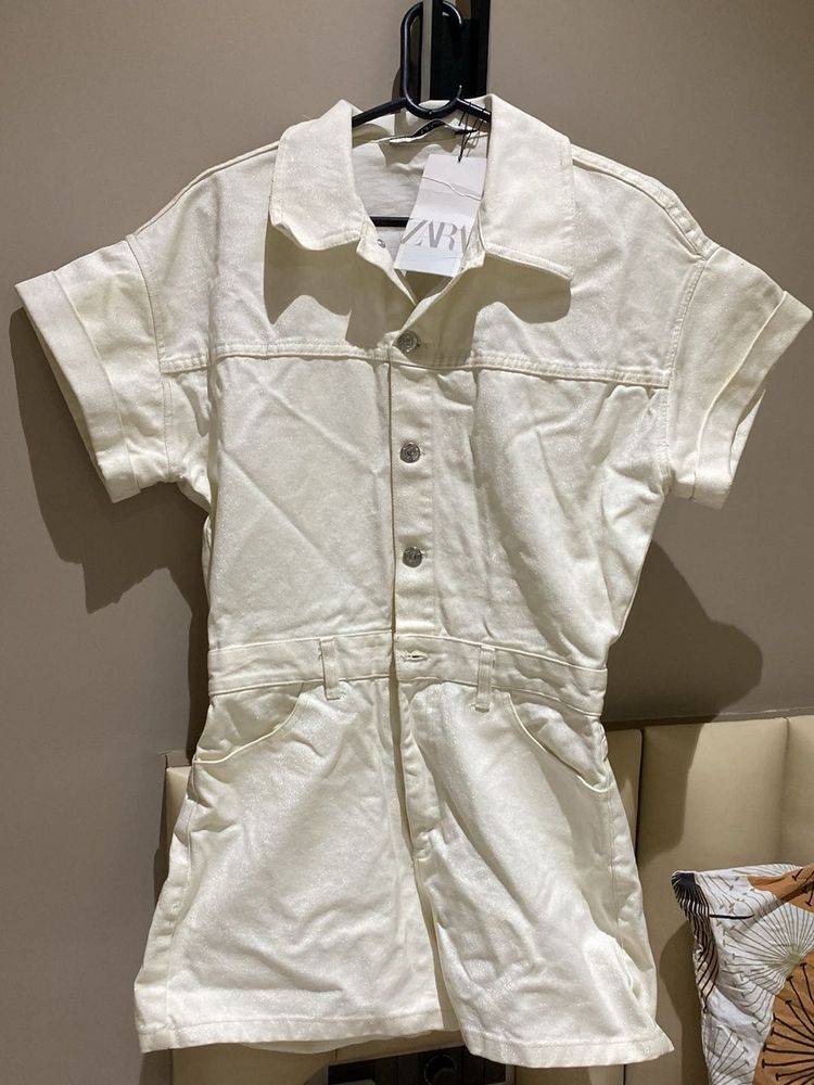 ZARA White Denim Romper/Playsuit