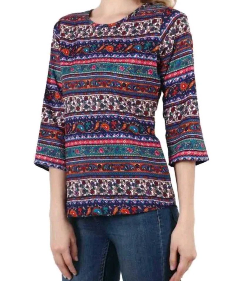Colorful Boho Striped 3/4 Sleeve Top