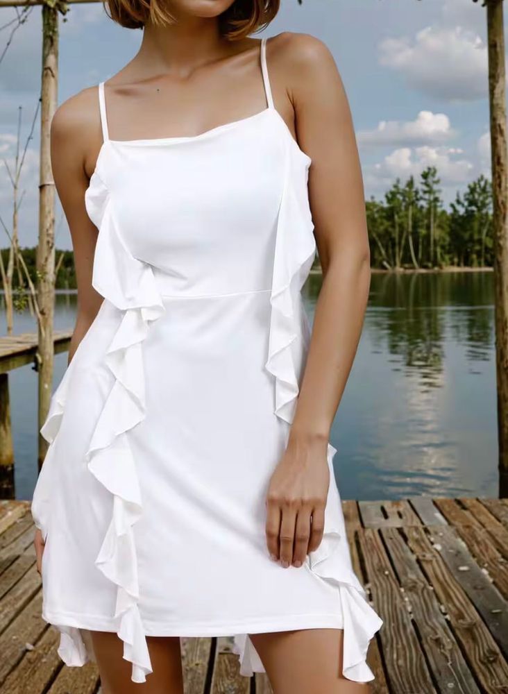 White Ruffle Mini Dress
