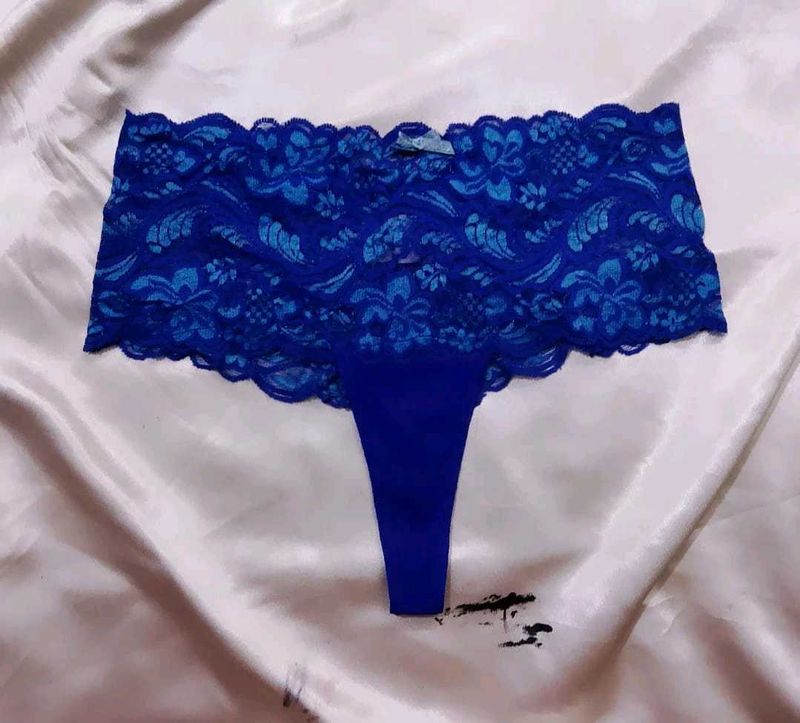 Blue Lace Thong Panties