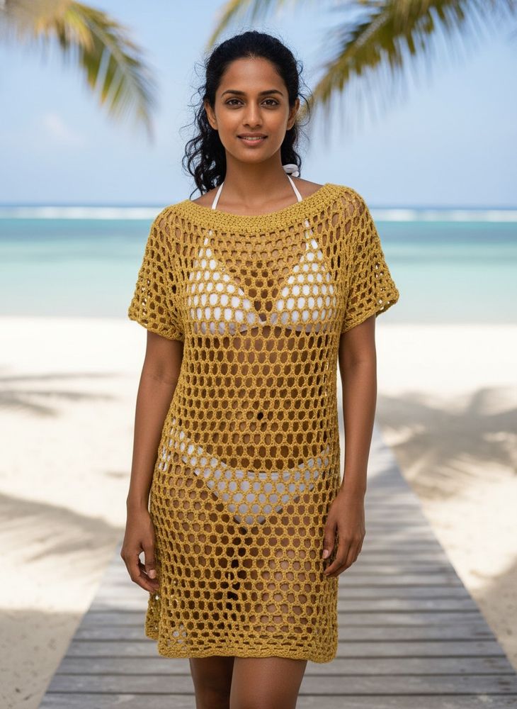 Mustard Crochet Cover Up Dress