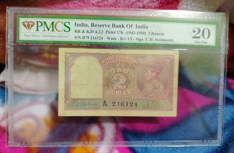 Collectibles | Rare 2Rs. CD Deshmukh, British India Graded Note | Freeup