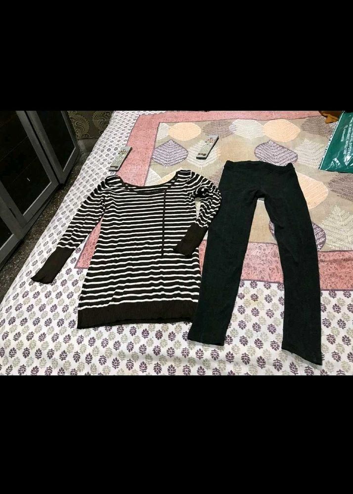 Striped Tunic Top &amp; winters Leggings Set