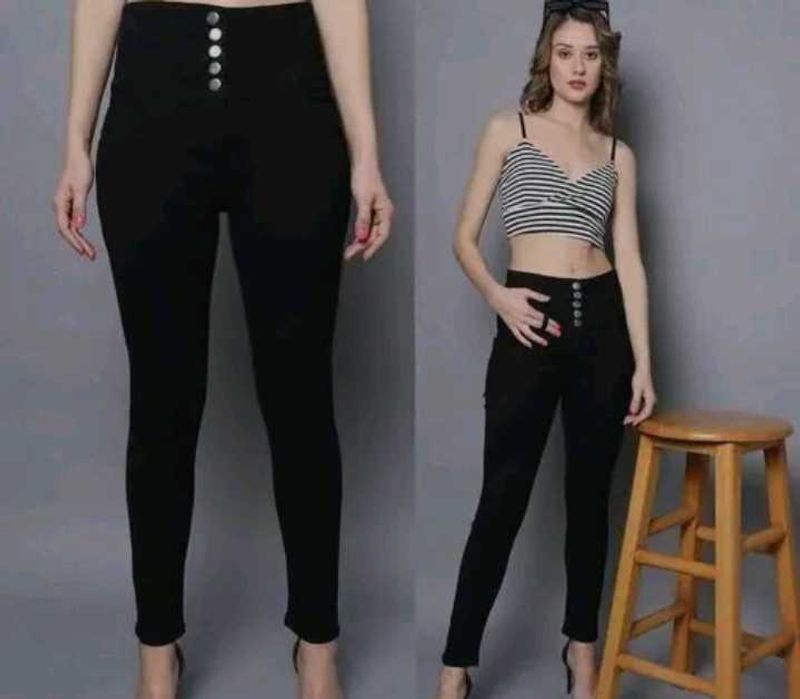 High Waist Button Front Black Jeans