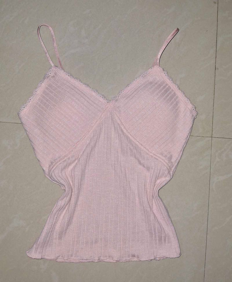 Padded Pink Lace Trim Cami Top
