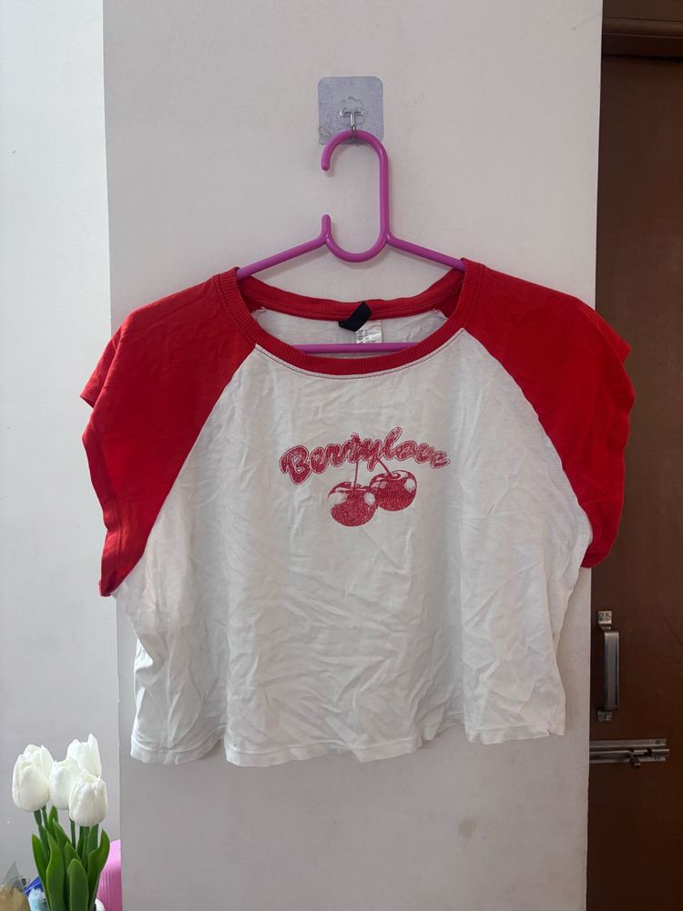 HM Cute Cherry Print Crop Top