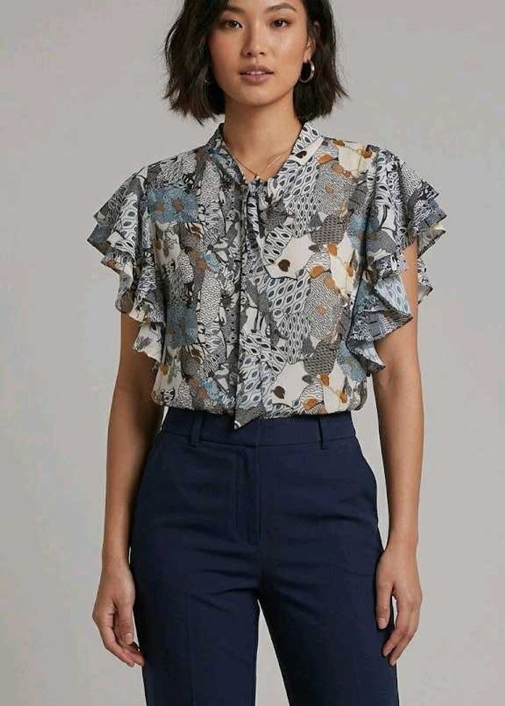 Multi Printed Ruffle Sleeve Blouse
