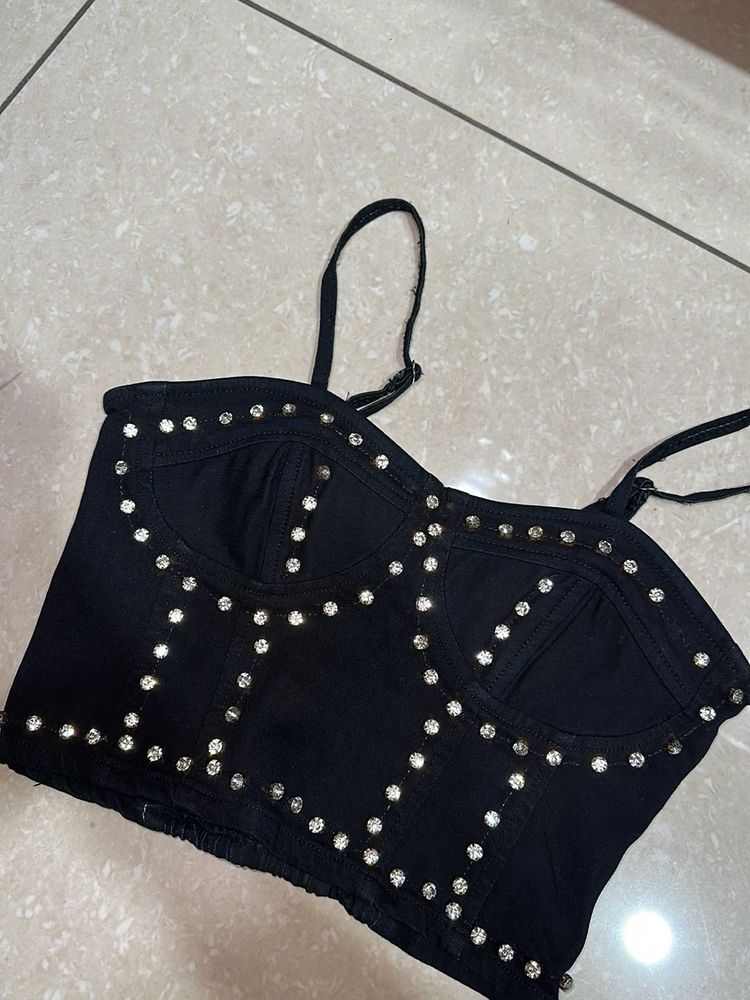 Rhinestone Embellished Crop Top