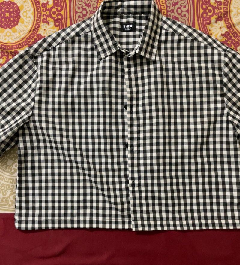 Women Shein Gingham Check Short Sleeve Shirt