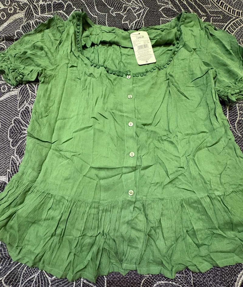 SHEIN Sage Green Button-Down Peplum Blouse