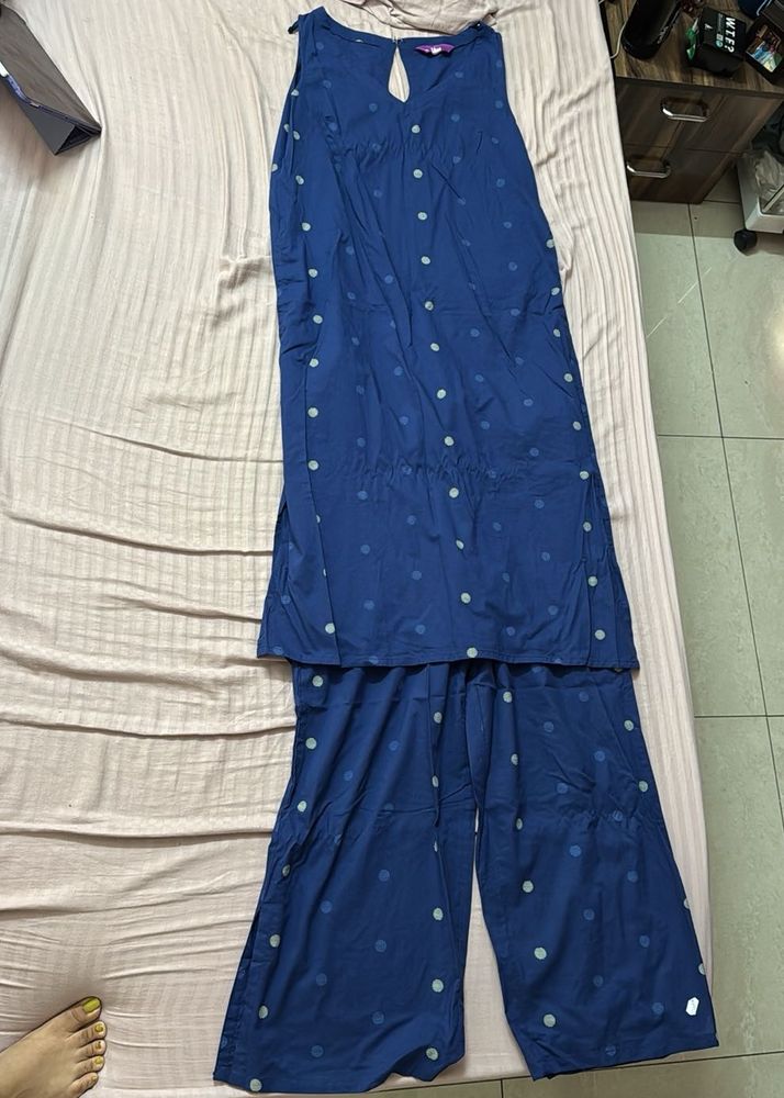 Blue Polka Dot Kurta Set