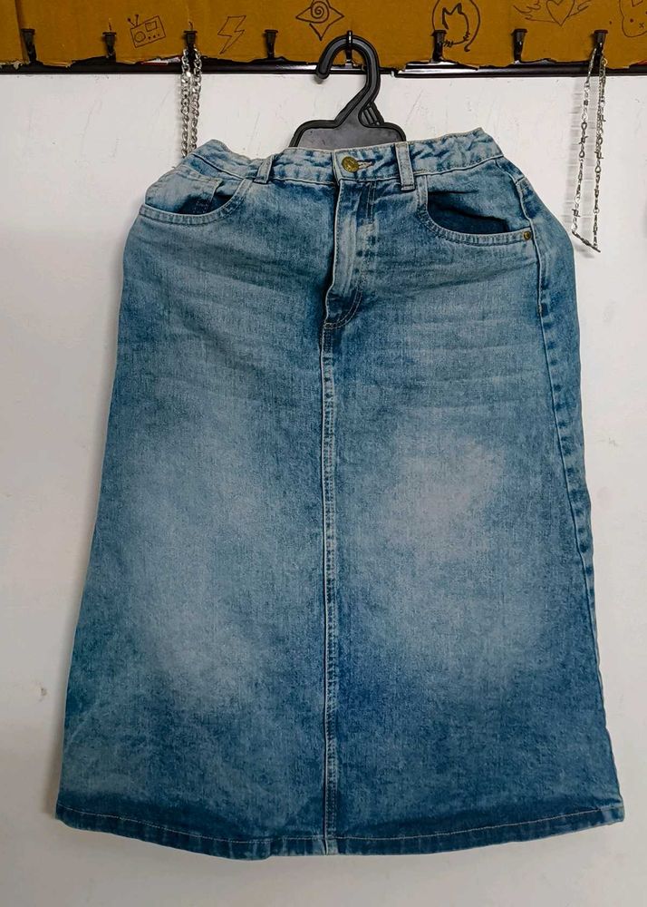 Blue Denim Maxi Skirt