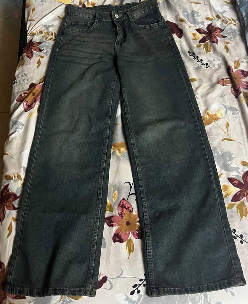 Wide Leg Vintage Wash Denim Jeans