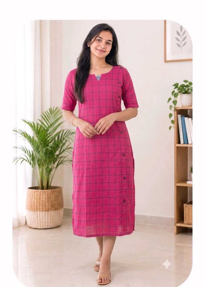 Pink Checkered Kurta