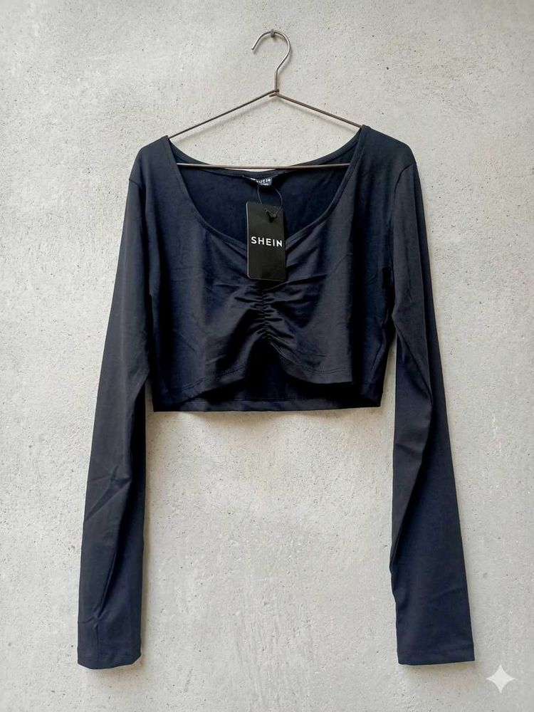 Shein Black Ruched Cropped Top