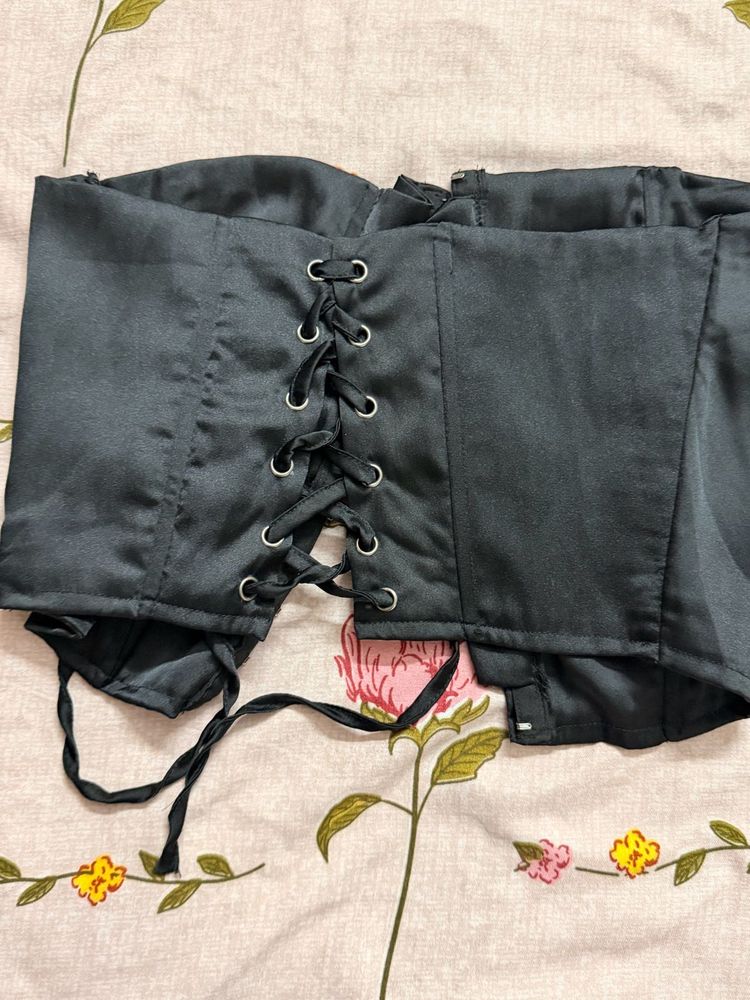Black Lace-Up Corset Top
