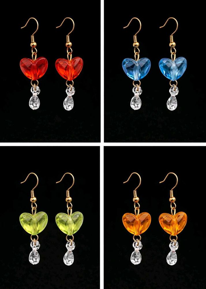 Colorful Heart Drop Earrings - Set of 4