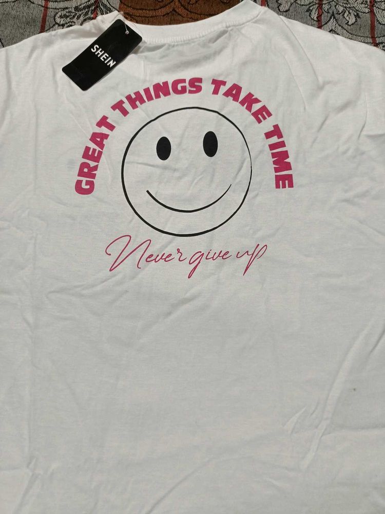 SHEIN White Graphic Smiley T-Shirt