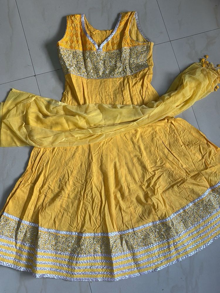 Vibrant Yellow Anarkali Suit with Dupatta