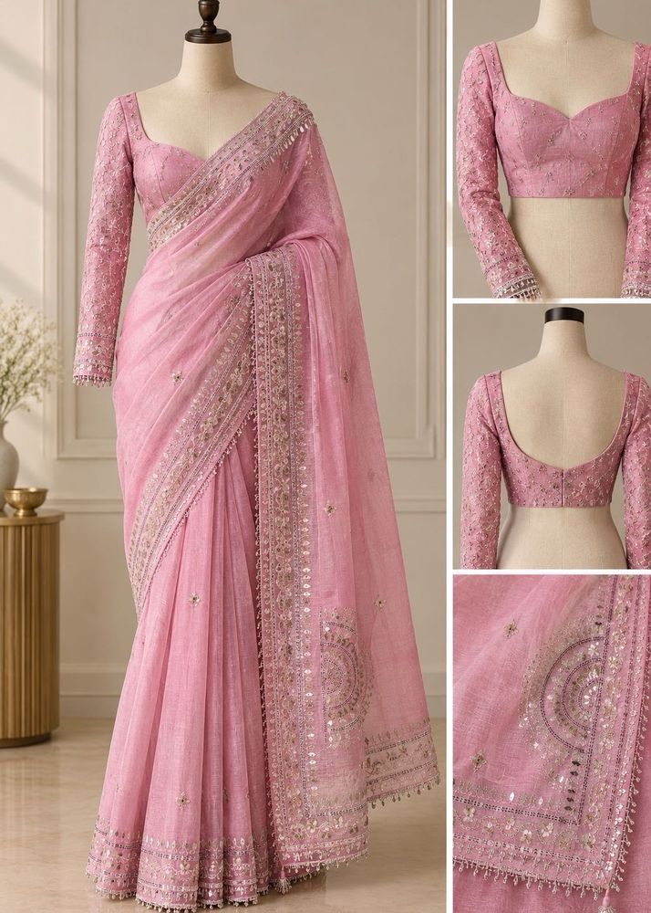 Party Wear Muave Embroidered saree