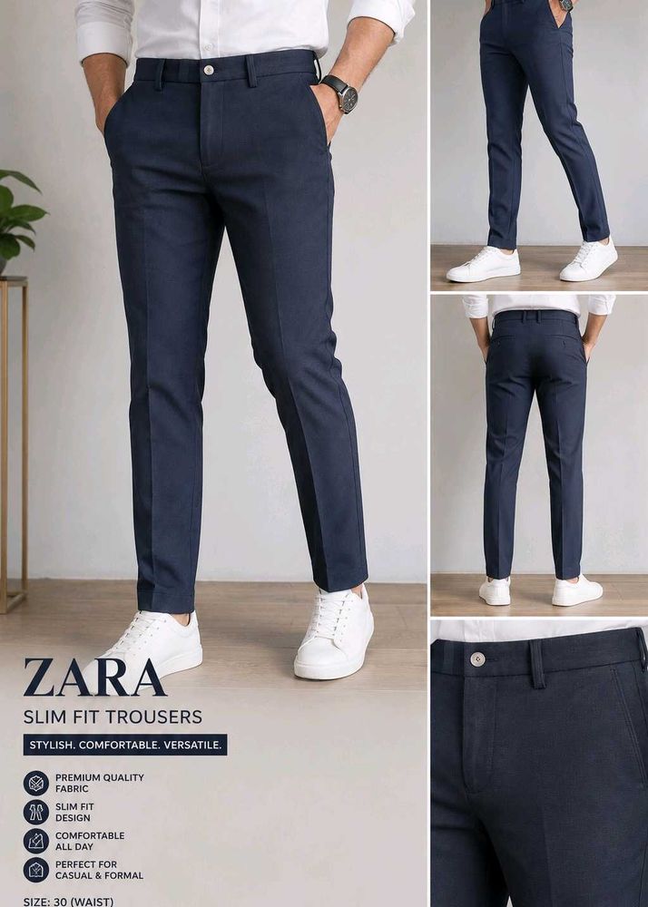 Zara Slim Fit Navy Trousers