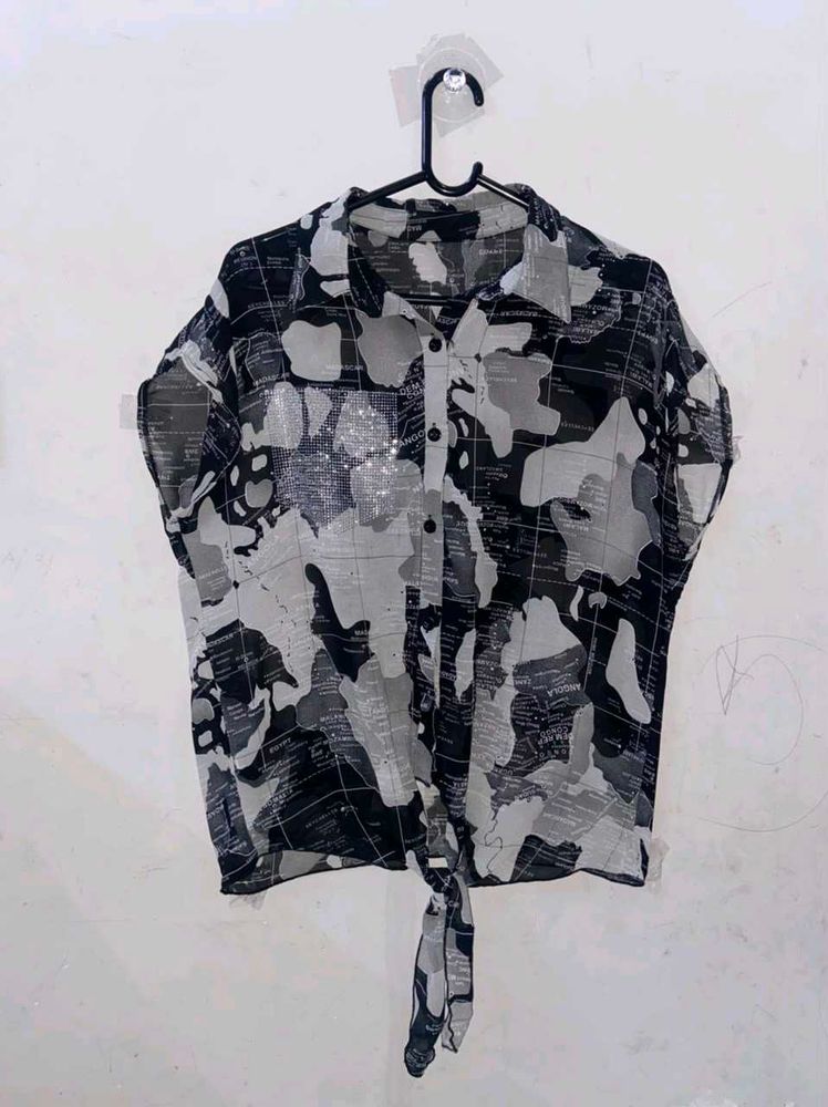 Stylish Printed Tie-Front Blouse