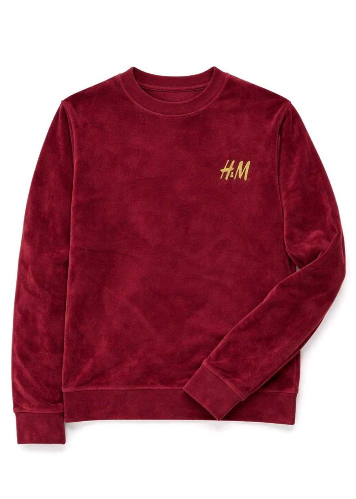 H&amp;M logo Burgundy Velour Sweatshirt