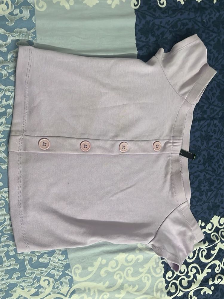 Lavender Button-Up Cropped Top