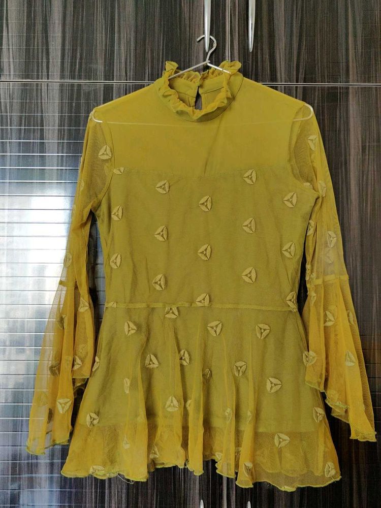 Trendy Yellow Mesh Top