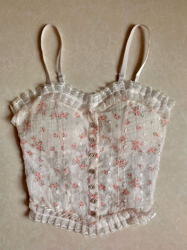 Floral Corset Top with Ruffles