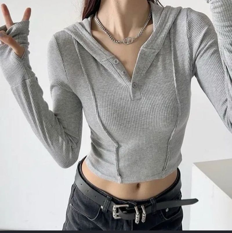 y2k hooded long sleeve top