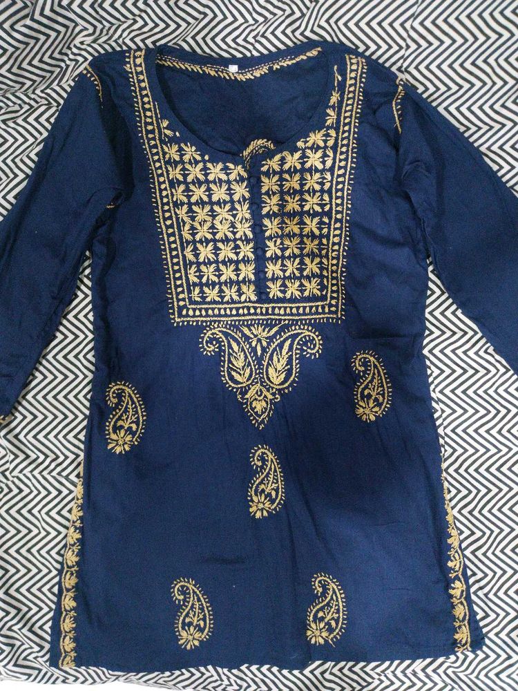Navy Blue Embroidered Kurti